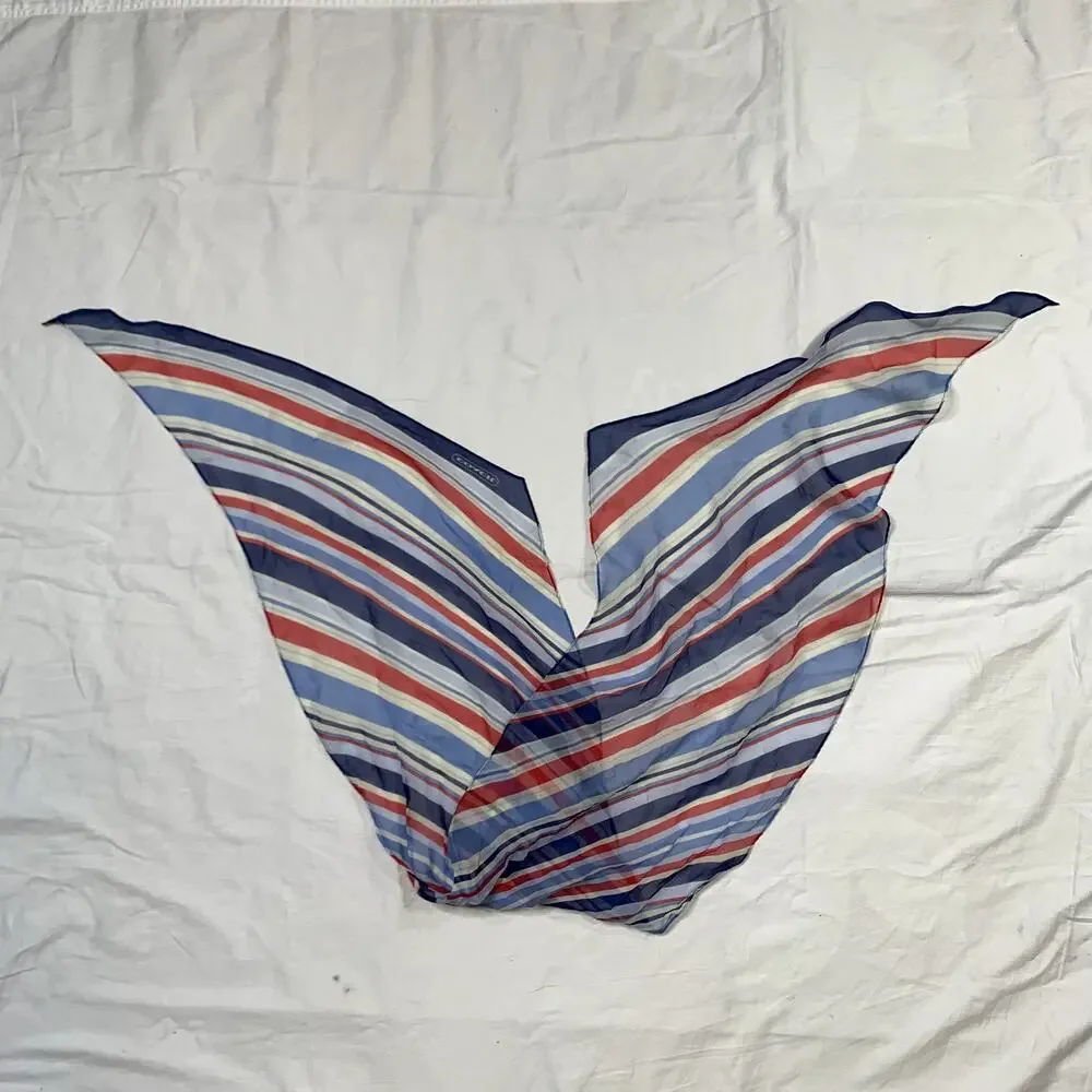 Coach Silk Striped Red white Blue scarf point Neck/Purse Tie Scarf